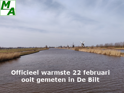 Officieel warmste 22 februari ooit gemeten in De Bilt